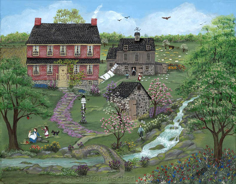 Spring at Brookside Farm - painting by Maryland Folk Art Artist Sharon Ascherl