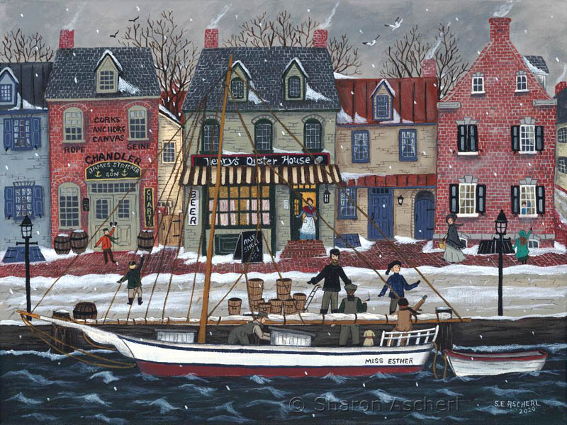 Making a Delivery - painting by Maryland Folk Art Artist Sharon Ascherl