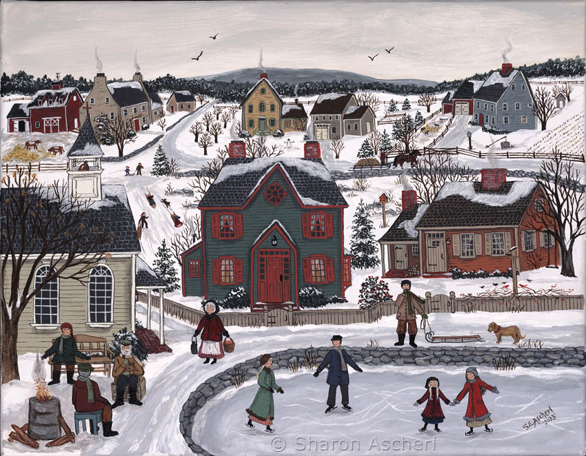 Wintertime Fun - painting by Maryland Folk Art Artist Sharon Ascherl