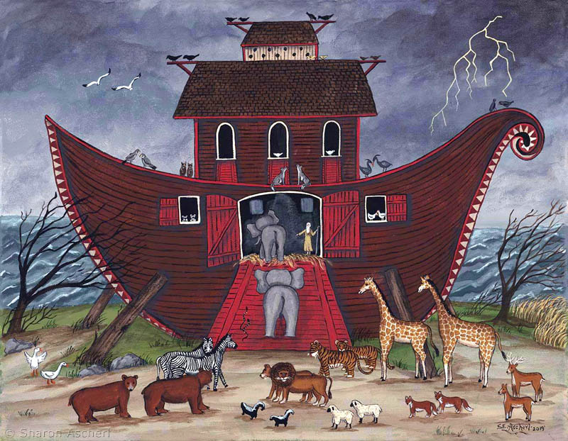 Noah's Ark painting by Maryland Folk Art Artist Sharon Ascherl